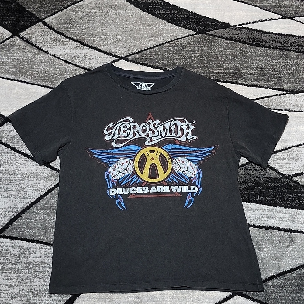 AEROSMITH DEUCES ARE WILD OVERSIZED MINERAL BLACK WASH TEE-SHIRT SMALL